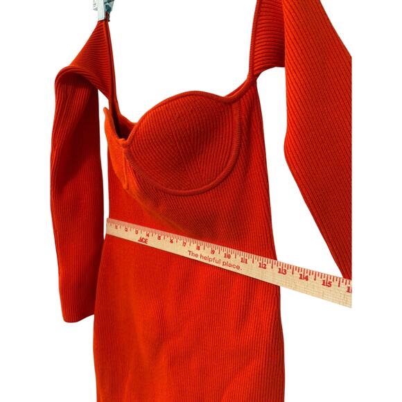 Helmut Lang M Contour Ribbed Knit Dress $395 Off Shoulder Long Sleeve Orange - Picture 9 of 12